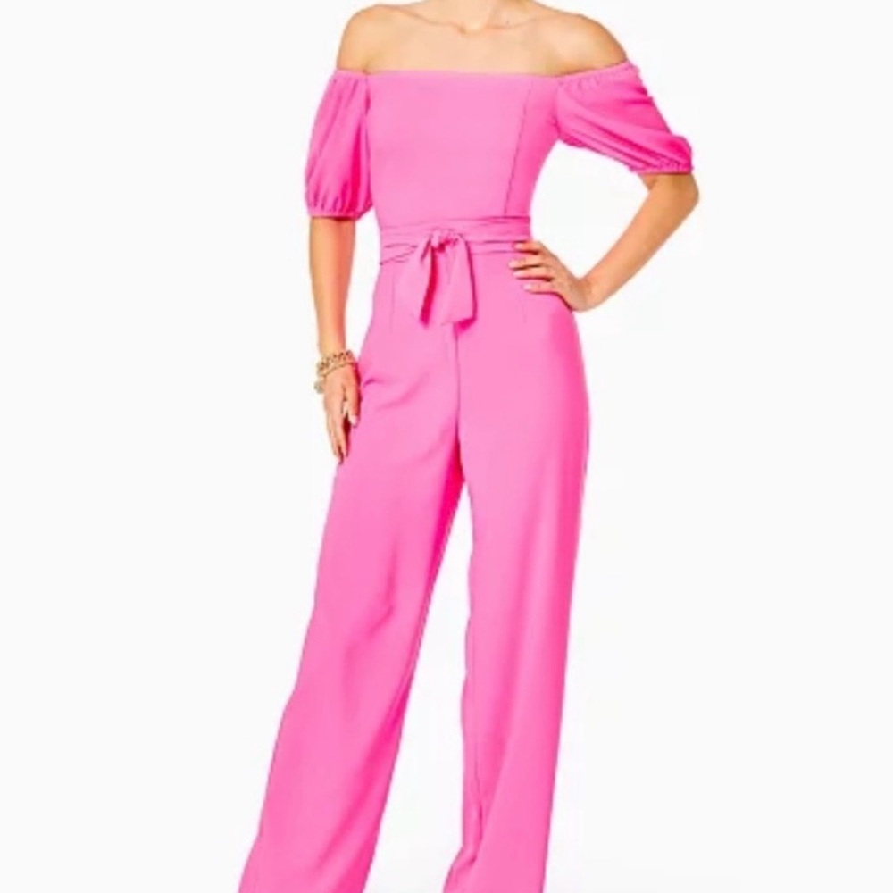 Lilly Pulitzer Pantsuit Size 0 Jada Off The Shoulder Pink Isle NWT Jumper Resort